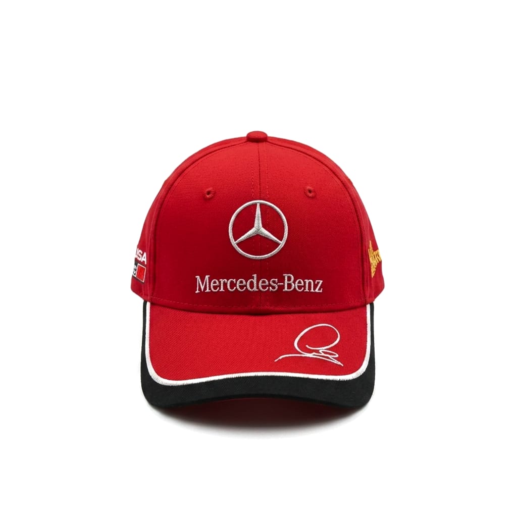 قبعة بيسبول رياضية بتطريز شعار مرسيدس-بنز (Mercedes-Benz) - إصدار سباقات الفورمولا 1 باللون الأحمر