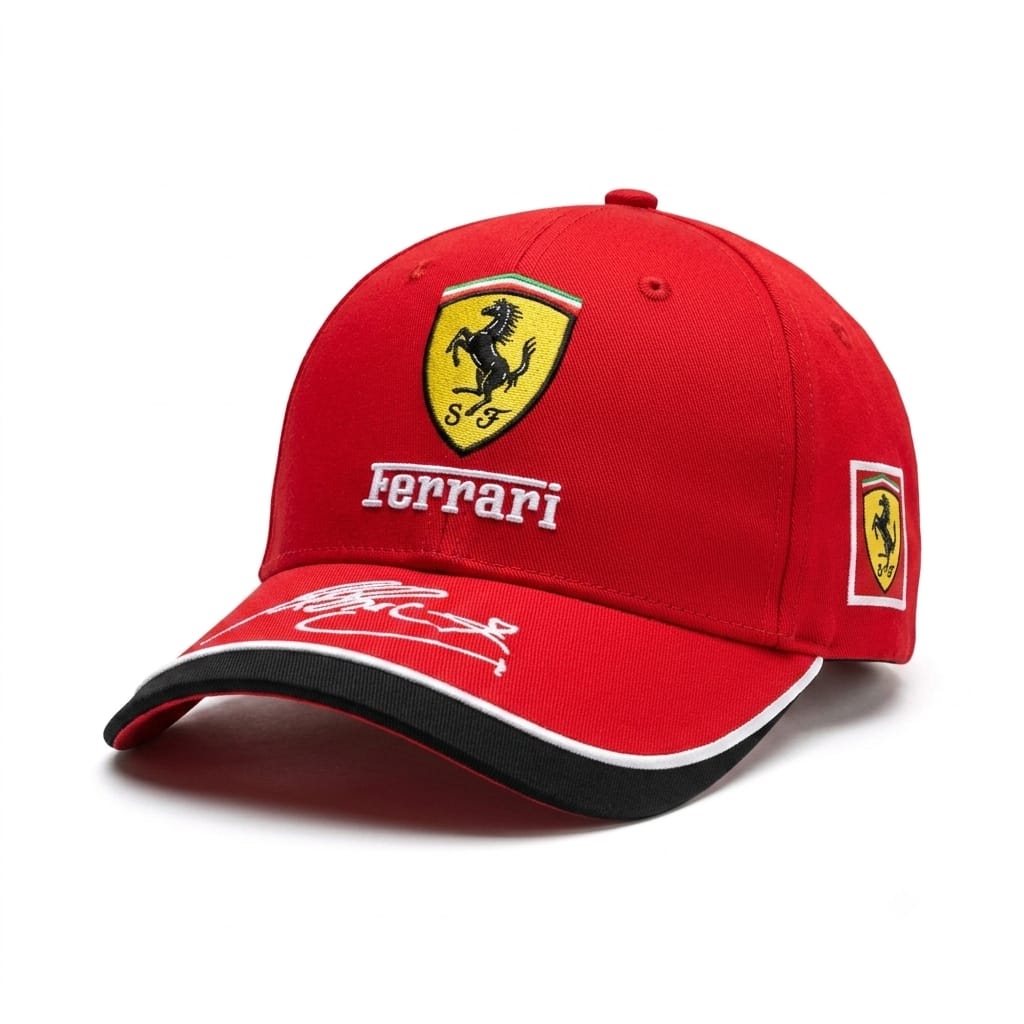 قبعة بيسبول رياضية بتطريز شعار فيراري (Ferrari) - إصدار سباقات سيكوديريا باللون الأحمر