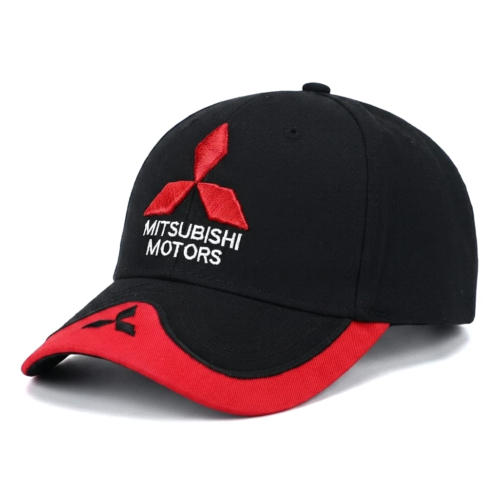 قبعة بيسبول رياضية بتطريز شعار ميتسوبيشي موتورز (Mitsubishi Motors) - باللونين الأسود والأحمر